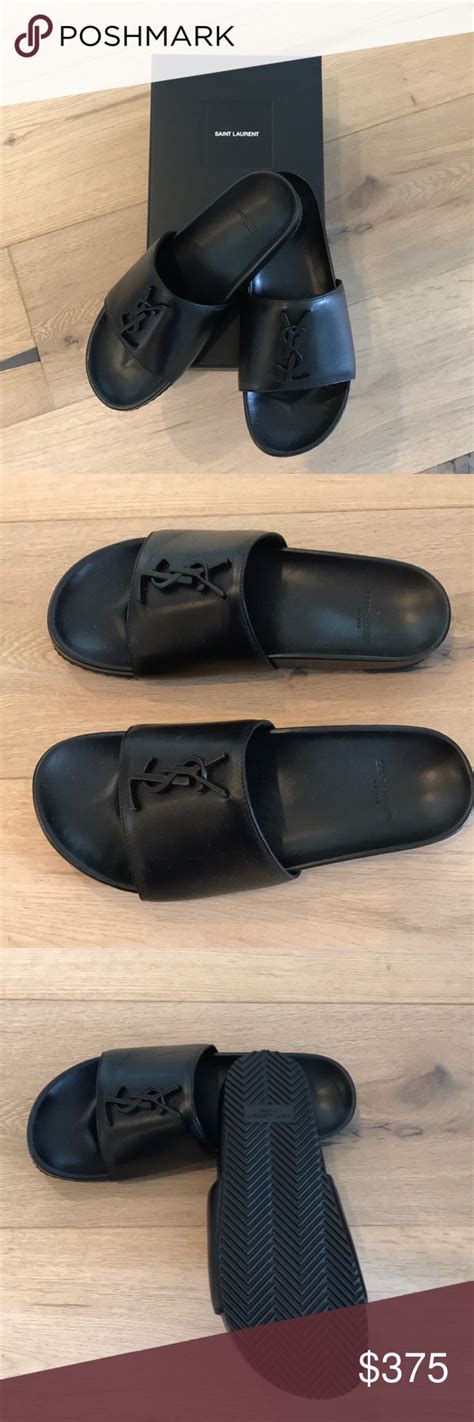 Yves Saint Laurent Joan Logo Leather Slides